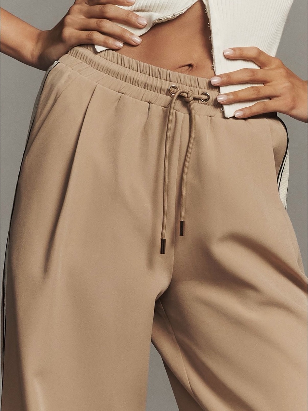 bishop + young Taupe Drawstring Wide-Leg Track Pants